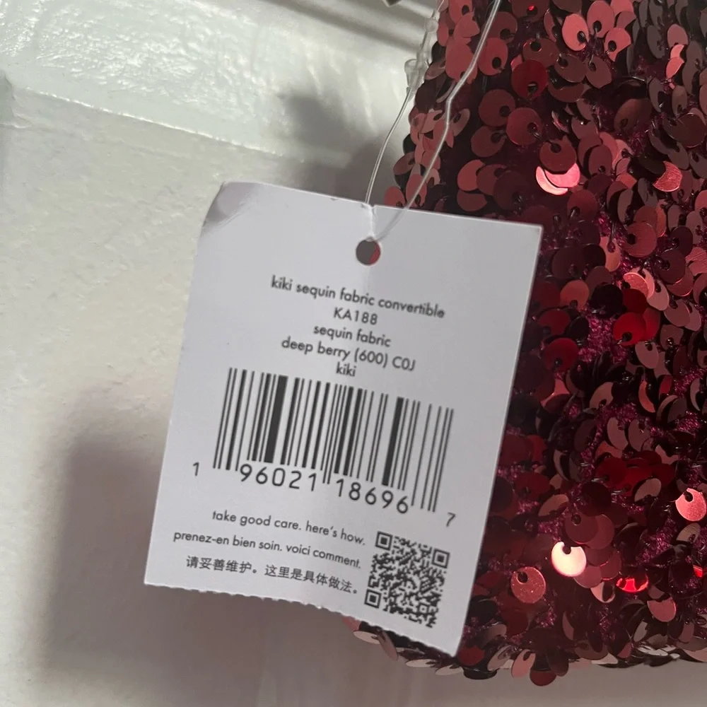 Kate Spade NY Kiki Sequin Fabric Convertible Bag Purse Wristlet Deep Berry New - Picture 5 of 16
